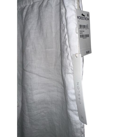 Caslon White Track Style Tulip Hem 100% Linen Drawstring Pants Size L Large NWT - Picture 7 of 7